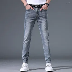 Herren Jeans 2024 High End Summer Thin Mid Rise Small Foot Sticked Slim Fit Casual Hosen