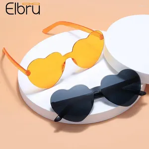 Güneş gözlükleri Elbru sevimli aşk şekilli kadınlar çerçevesiz parti düğün rengi cleart lens kalp şeklindeki güneşlik gözlükleri