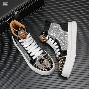 Mäns casual skor designer High Top Green Party Ball Print Studded Shoes Flat Casual Shoes Apatos de Hombre A6