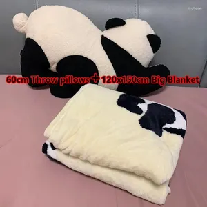 Kudde panda filt två-i-en varm mjuk och mysig plysch för resesoffa säng hem dekorerfekande presentfamilj