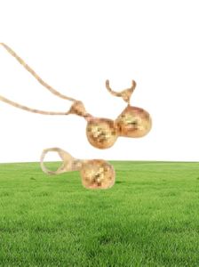 Brincos de corrente de pingente de pingente de bola redonda conjuntos de jóias sólidas finas 24 k colares de contas de ouro amarelo de ouro amarelo para Women1416832