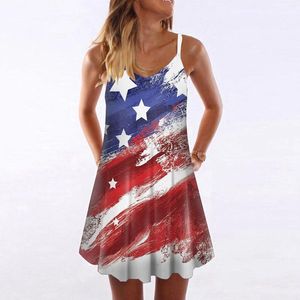 Casual Dresses 2024 July Fourth Women Spaghetti Strap A-Line Beach Dress Summer Independence Day Print Sleevelss Mini Tie-Dye Vestidos