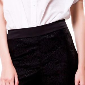 Calça feminina moda calça hollow cropped calças tendência de renda preta elástica perna larga