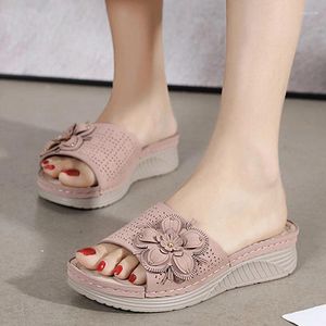 Slippers Women 2024 Summer Fashion Simple Flowers Casual Flat Large Size Ladies Platform Shoes Fish Mouth Collection Wedges