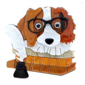 Brooches CINDY XIANG Acrylic Dog Lying On The Book Design Brooch Cute Animal Pin Puppy Jewelry Coat Suit Bag Home Ornament