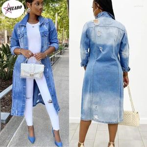 Frauen Trench Coats Pulabo Herbst Frauen sexy zerrissene Denim Jacken Vintage Casual Long Jean Jacke Winter weibliche Ärmeln Mantel Streetwear