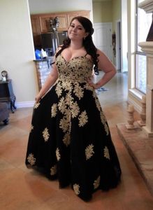 2022 Fashion Black with Gold Lace APPLICE APPLICE Plus size Abiti da sera speciali abiti Ocassion abiti Sweetheart A Line Tulle C8413177