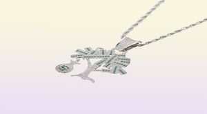 Hip Hop Gold Silver Color Cubic Zircon US Dollar Money Tree Pendant Necklace For Men Bling Jewelry43372905072692