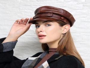 Women man hat ins Retro chapeau classic headdress fashion design British Cool Handsome Real cowhide Genuine Leather Peaked cap Fla4468223