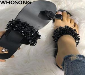 Womens Beach Toe Flip Flop Female Flat Summer New Fashion Rhinestones Large Size Toe Sandals Slippers5091975