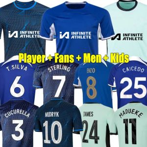 Mudryk 24 25 Enzo CFC Nkunku Soccer Jerseys Playerファンコレクションギャラガースターリングホームユニフォーム2023 2024 FOFANAアウトフットボールシャツCUCURELLA KITS CAICEDO