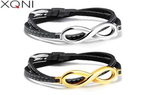 Charmarmband xqni infinity läder för män 1618 cm långt rostfritt stål guldsilver färg cool manlig dubbel lager wrap armband 169904223