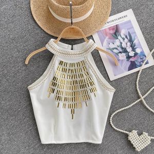 Women's Tanks Chic Halter Shinny Camis Slim Sleeveless Tank Top Korean Fahsion Sexy Crop Summer Women Sweet Corset Bustier