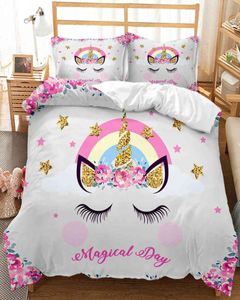 Kawaii Unicorn Girls Pink Luxus Bett Leinen King Twin Decken in voller Größe Bettwäsche Kids4730471