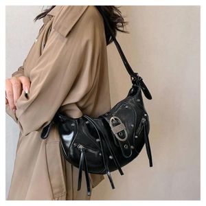 Hobo Jiaerdi Retro Moto Biker Black Messenger Bag Women Vintage Punk Brivet Chic Y2K Сумочка для девочек подмышечная кошелек 2024