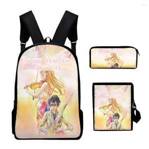 Backpack Cartoon Novelty Your Lie nel 3PCS/set 3d Print School BookBag BOOKBAG Laptop Daypack Stume Pencil Case