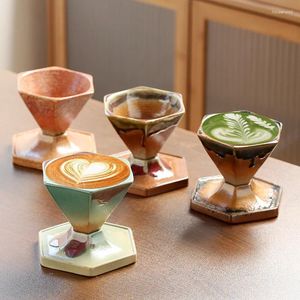 Mugs Coarse Pottery Coffee Cup Creative Hexagonal Picnic Luxury Retro Ceramic Mug Nordic Design Cone Cup.