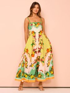 2024 Summer New Fashion Beer Pere Fruit Stampa senza maniche Donne Sexy's Vacation Beach Swing Dress