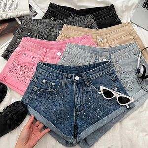 Jeans feminino moda retro shorts jeans de jeans 2024 Summer A-line perna larga calças curtas Ultra saoty para meninas