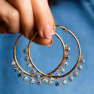 Orecchini per borchie 2024 Big Circle Big Circle Fashion Navy Blue Zircon Women Jewelry per Bijouterie Female
