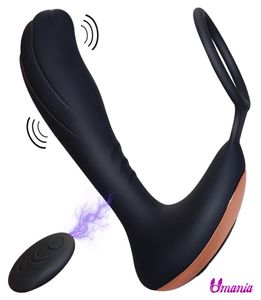 Neue Fernbedienungssteuerung Prostata -Massager USB -Ladung mit Hahnenring -Butt Plug Anal Vibrator Sex Toys für Männer Anal Prostata Y1910285252859
