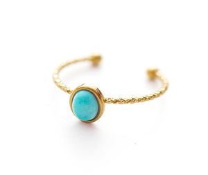 Wedding Rings Simple Stainless Steel Gold Open Turquoise Embossed Enamel For Women Adjustable Ring Fashion Jewelry Gift 20212563076