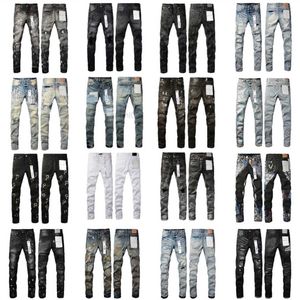 Herren Jeans Herren lila Jeans Designer Mode Distressed Bikers Damen Ripped High Street Brand Patch Hole Denim Cargo für Männer Schwarze Hosen