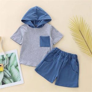 Clothing Sets BibiColaSummer Boy Hooded Short Sleeve Suit Pocket Casual Fashion Two-piece For 1-4 Year Old Baby.