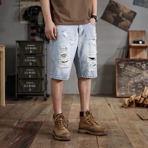 28-48Large Size Shorts Mens Ripped Summer Loose Trendy Retro Street Fashion and Handsome Casual Oversize Cropped Pants 240428