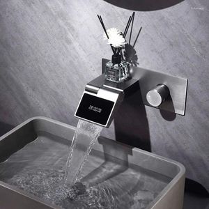 Bathroom Sink Faucets Smart Digital Display Faucet Handwashing Cold And Home Basin Mixer Water-tap Into The Wall