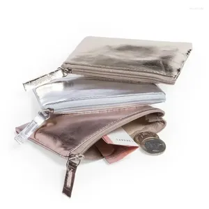 Förvaringspåsar pu läder mynt handväska plånbok enkel mode vattentät väska bärbar korthållare nyckel hörlurar påse silver guld
