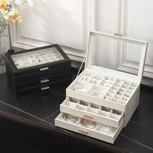 Biżuteria torebki duża pojemność lekkie luksusowe pudełko do przechowywania wielowarstwowe szuflada Pu skórzany flanelowy klejnot noszący organizator skrzynek dla kobiet
