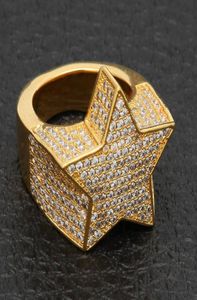 Iced Out Rings Rings Copper Gold Silver Rosegold Color Cz Star Shape Hip Hop Jewerly Ring Mens Jewelry374839