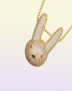 Hiphop ised ut cz aaa bling dålig bunny kubik zirkoniumhalsband hängen för män smycken med kedja y1220308y2451453