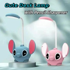 Bordslampor Söt Stitch Night Light LED -skrivbordslampa med blyertssläckare Fällbara barn Bok Barns julklappar