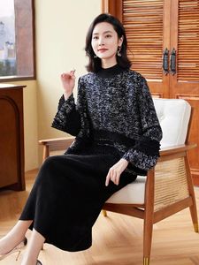 Work Dresses Mom Autumn And Winter Suit Skirt Women's 2024 Lady Noble Velvet Temperament Two-piece Set