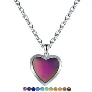 Pendant Necklaces Temperature Change Control Color Mood Love Peach Heart Po Locket Stainless Steel Chain Choker Jewelery Gift