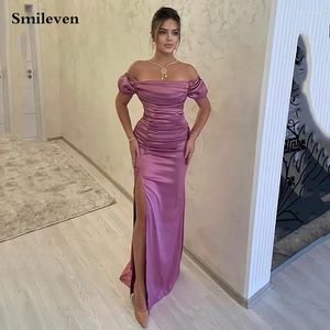 Party Dresses Smileven Pink Pleats Cocktail Off The Shoulder Sheath Lady Prom Dress Split Formal Summer Outfit Custom Made
