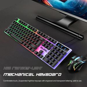 Teclado de retroilumação com 7 luzes coloridas RGB Gaming 15m Cable 98 Keys Mechanical for Computer Laptop Gamer 240419