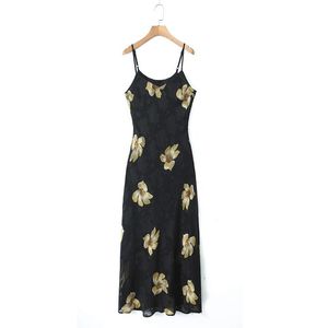 2024 New French sexy diagonal cut woven floral camisole dress