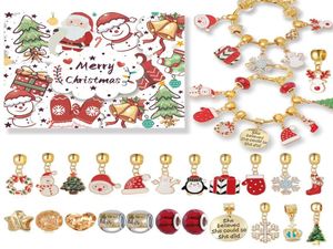 Gold Christmas Gift Box Bracelets مجموعة DIY خرز الخرز يدويًا مجوهرات ظهور عيد الميلاد سوار شجرة للرجال نساء فتيات kids5274983