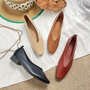 Woman Elegant Summer French Square Toe Green Mary Janes Cute Casual Flats Female Retro Low Heeled Soft Soled Flat Shoes