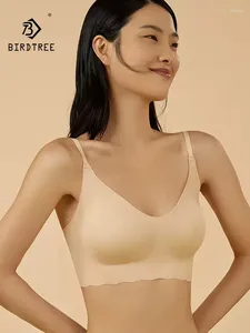 Bras BirdTree Lining 90%Mulberry Silk Simplicity Bra For Women Solid Wire Free Traceless Fashion Underwear 2024 Summer P42860QC