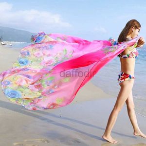 Women Beach Wear Summer Women Beach Beach Boho Stampa Sciarpa di seta di seta sovradimensionata Le sciarpe per la fascia in chiffon coprono la crema solare di Sarong Sarong Grande Scialle per donne D240501