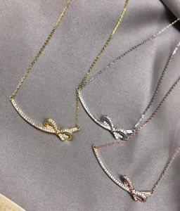 Luxury designer fashion simple diamond bow necklace gold silver rose gold three colors are available7970284