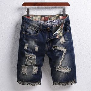 Letnie dżinsy męskie dżinsowe spodenki Zużyte dziury Patch Vintage Młody projekt Moda Zrujnowana spodni o rozmiarze 240429