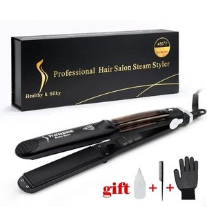 2 I 1 Hair Iron Professional Steam Strainten Curler Ceramic Curling Style Tools 240425