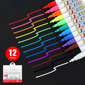 12 colori/set di set di marcatore a gesso cancellabile per vetri Marker di vetro Strumenti di insegnamento Strumenti di insegnamento Escolare 240423