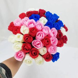 Decorative Flowers 5PCS Realistic Artificial Bouquet Red Silk Fake Rose Flower For Wedding Home Table Decor Christmas Valentine's Day Gifts