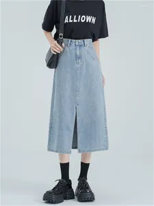 Saias de moda jeans feminina roupas retrô de verão de verão alta jeans dividida Straight bd266